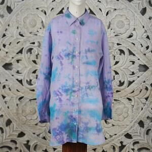 GAP 100% Linen Weekend Tunic XXS Purple Blue Tie Dye Shirt Women